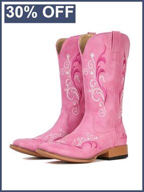 Faux Leather Mid Calf Square Toe Western Cowboy Boots Slip On